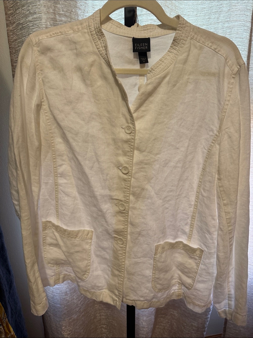 Eileen Fisher Cream Button-Front Linen Jacket